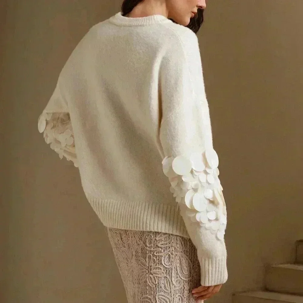 Apricot Casual Women's Handmade Beaded & Sequined Delicate Pullover Sweater